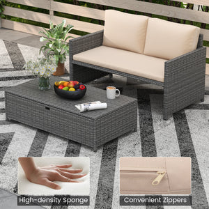 Outdoor Rattan Daybed Wicker Loveseat and 31 Gallon Storage Ottoman-Brown view 5