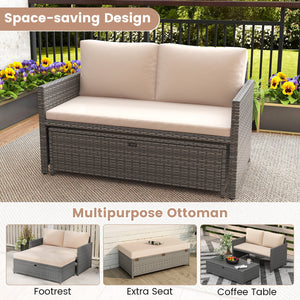 Outdoor Rattan Daybed Wicker Loveseat and 31 Gallon Storage Ottoman-Brown view 6