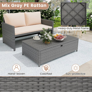 Outdoor Rattan Daybed Wicker Loveseat and 31 Gallon Storage Ottoman-Brown view 7