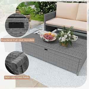 Outdoor Rattan Daybed Wicker Loveseat and 31 Gallon Storage Ottoman-Brown view 9
