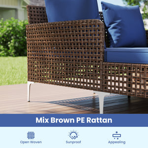 Outdoor Rattan Double Daybed Wicker Chaise Lounge-Navy view 6