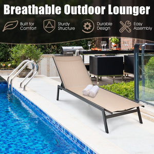 Outdoor Reclining Chaise Lounge Chair with 6-Position Adjustable Back-Brown view 3