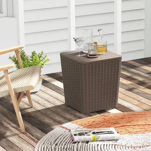 Outdoor Resin Storage Side Table with Removable Lid and Wicker-woven Accent-Coffee view 2