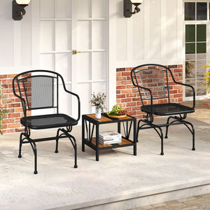 Outdoor Rocking Chair Set of 2 with Mesh Backrest and Seat for Yard-Black view 3