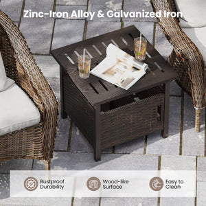 Outdoor Side Table with 1.93 inches Umbrella Hole All-Weather PE Wicker Patio Umbrella Table-Brown view 5