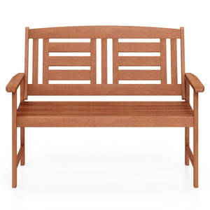 Outdoor Solid Wood Loveseat Hardwood 2-Seat Bench with Inclined Backrest and Slatted Seat view 4