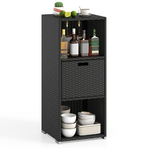 Outdoor Storage Cabinet Patio Wicker Organizer with Drawer-Black