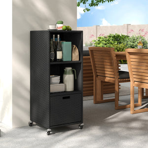 Outdoor Storage Cabinet with Drawer and 3 Shelves for Backyard-Black view 3