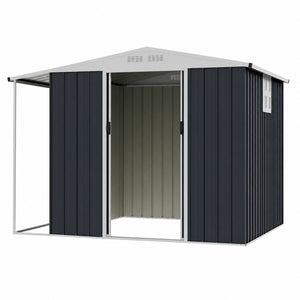 Outdoor Storage Shed with Lockable Double Sliding Door and Open Firewood Bay-Gray