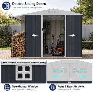 Outdoor Storage Shed with Lockable Double Sliding Door and Open Firewood Bay-Gray view 5