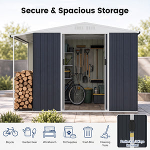 Outdoor Storage Shed with Lockable Double Sliding Door and Open Firewood Bay-Gray view 7