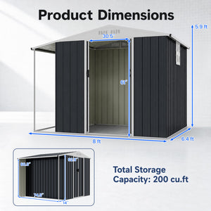 Outdoor Storage Shed with Lockable Double Sliding Door and Open Firewood Bay-Gray view 9