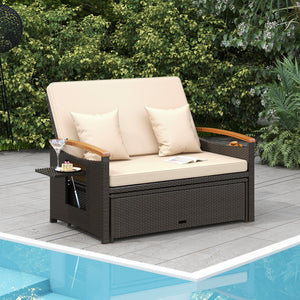 Outdoor Wicker Daybed with Folding Panels and Storage Ottoman-Beige view 2