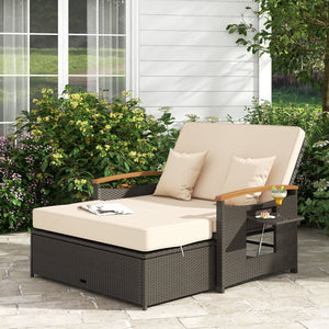 Outdoor Wicker Daybed with Folding Panels and Storage Ottoman-Beige view 3