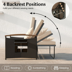 Outdoor Wicker Daybed with Folding Panels and Storage Ottoman-Beige view 5