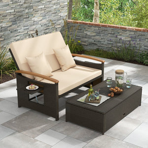 Outdoor Wicker Daybed with Folding Panels and Storage Ottoman-Beige view 6