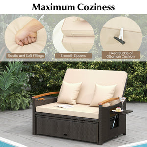 Outdoor Wicker Daybed with Folding Panels and Storage Ottoman-Beige view 7