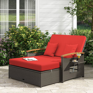 Outdoor Wicker Daybed with Folding Panels and Storage Ottoman-Red view 3