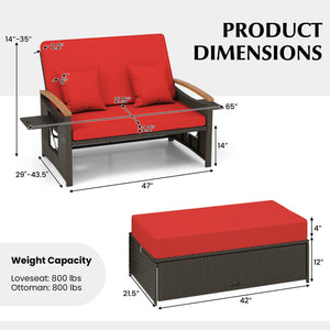 Outdoor Wicker Daybed with Folding Panels and Storage Ottoman-Red view 4