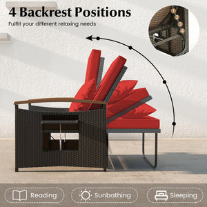 Outdoor Wicker Daybed with Folding Panels and Storage Ottoman-Red view 5