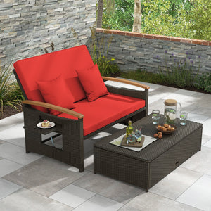 Outdoor Wicker Daybed with Folding Panels and Storage Ottoman-Red view 6