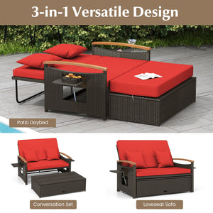 Outdoor Wicker Daybed with Folding Panels and Storage Ottoman-Red view 7