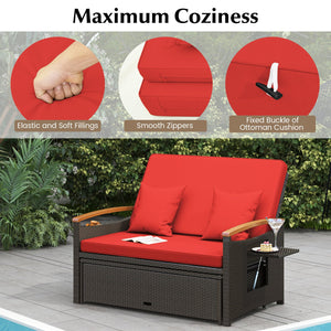 Outdoor Wicker Daybed with Folding Panels and Storage Ottoman-Red view 8