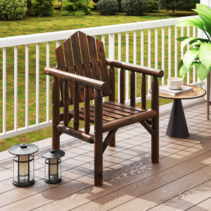 Outdoor Wood Armchair Wooden Patio Dining Chair with Armrests-Brown view 2