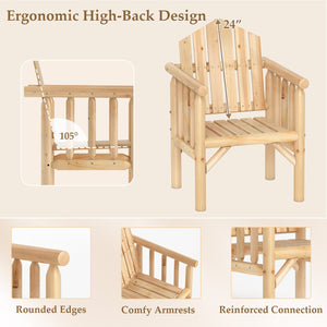 Outdoor Wood Armchair Wooden Patio Dining Chair with Armrests-Natural view 7