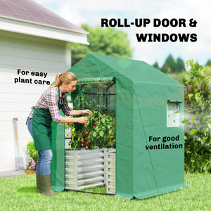 Greenhouse with Raised Garden Bed, Galvanized Metal Planter Box with PE Cover, Roll Up Door – view 6