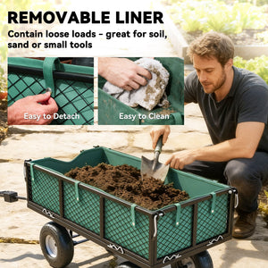 Steel Garden Cart, Utility Wagon Cart with Removable Liner, Quick-Release Sides, 10" Wheels, 660lbs Capacity