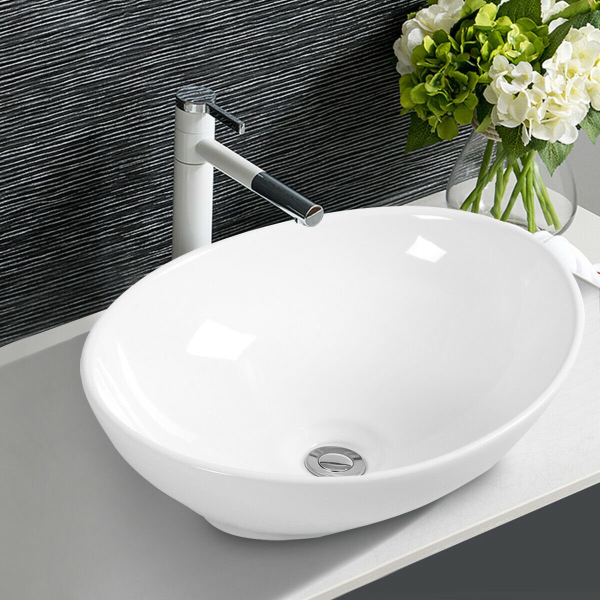 Oval Bathroom Basin Ceramic Vessel Sink view 2