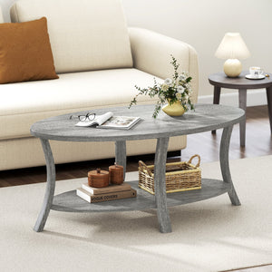Oval Coffee Table 2-Tier Center Table with Storage Shelf-Gray view 2