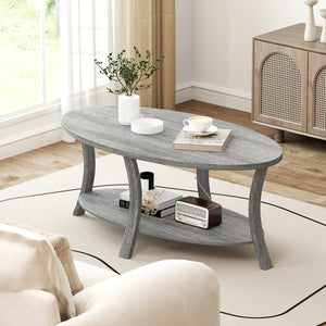 Oval Coffee Table 2-Tier Center Table with Storage Shelf-Gray view 3