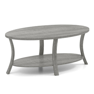 Oval Coffee Table 2-Tier Center Table with Storage Shelf-Gray view 4