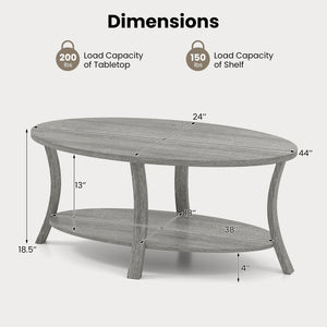Oval Coffee Table 2-Tier Center Table with Storage Shelf-Gray view 5