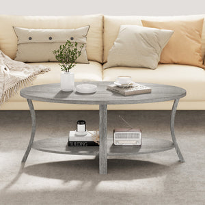 Oval Coffee Table 2-Tier Center Table with Storage Shelf-Gray view 6