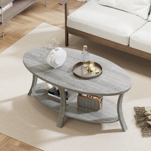 Oval Coffee Table 2-Tier Center Table with Storage Shelf-Gray view 7