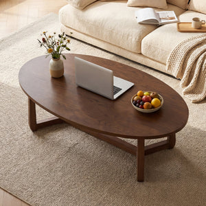 Oval Coffee Table 46 Inches Wooden Accent Table with Thickened Top-Walnut view 3