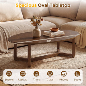 Oval Coffee Table 46 Inches Wooden Accent Table with Thickened Top-Walnut view 6