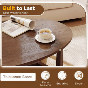 Oval Coffee Table 46 Inches Wooden Accent Table with Thickened Top-Walnut view 8