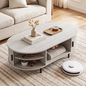 Oval Coffee Table 47.5inch Wooden Center Table with Storage-Oak view 7