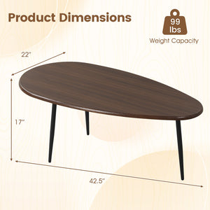 Oval Coffee Table Mid Century Center Table with Sturdy Metal Construction-Walnut view 4
