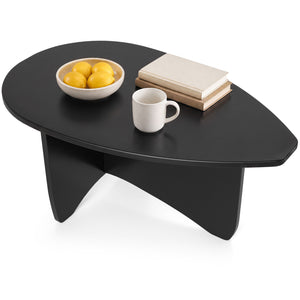 Oval Coffee Table Mid Century Modern Accent Table Low Profile Wooden Center Table-Black view 4