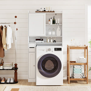 Over-the-Toilet Storage Cabinet Standing Toilet Rack with Sliding Door-White view 6