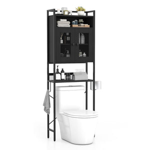 Over-The-Toilet Storage Cabinet with Heavy-Duty Metal Frame 2-door Freestanding-Black view 4