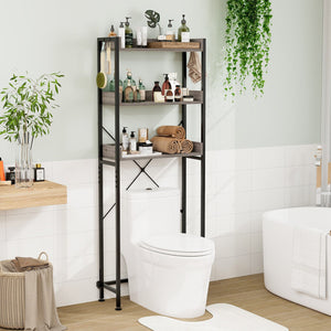Over The Toilet Storage Rack with Hooks and Adjustable Bottom Bar-Gray view 2