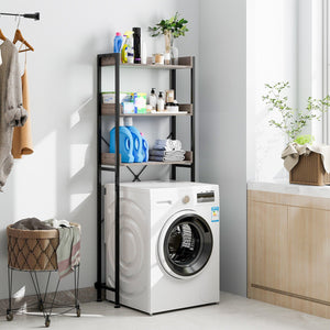 Over The Toilet Storage Rack with Hooks and Adjustable Bottom Bar-Gray view 3