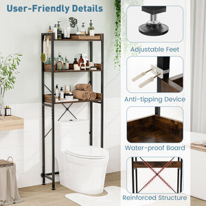 Over The Toilet Storage Rack with Hooks and Adjustable Bottom Bar-Rustic Brown view 8