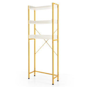 Over The Toilet Storage Rack with Hooks and Adjustable Bottom Bar-White